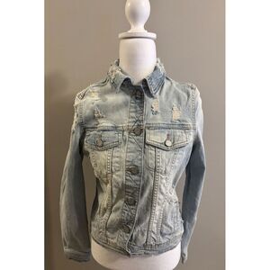 Aeropostale Women's Denim Jean Jacket Button Distressed Size Extra Small